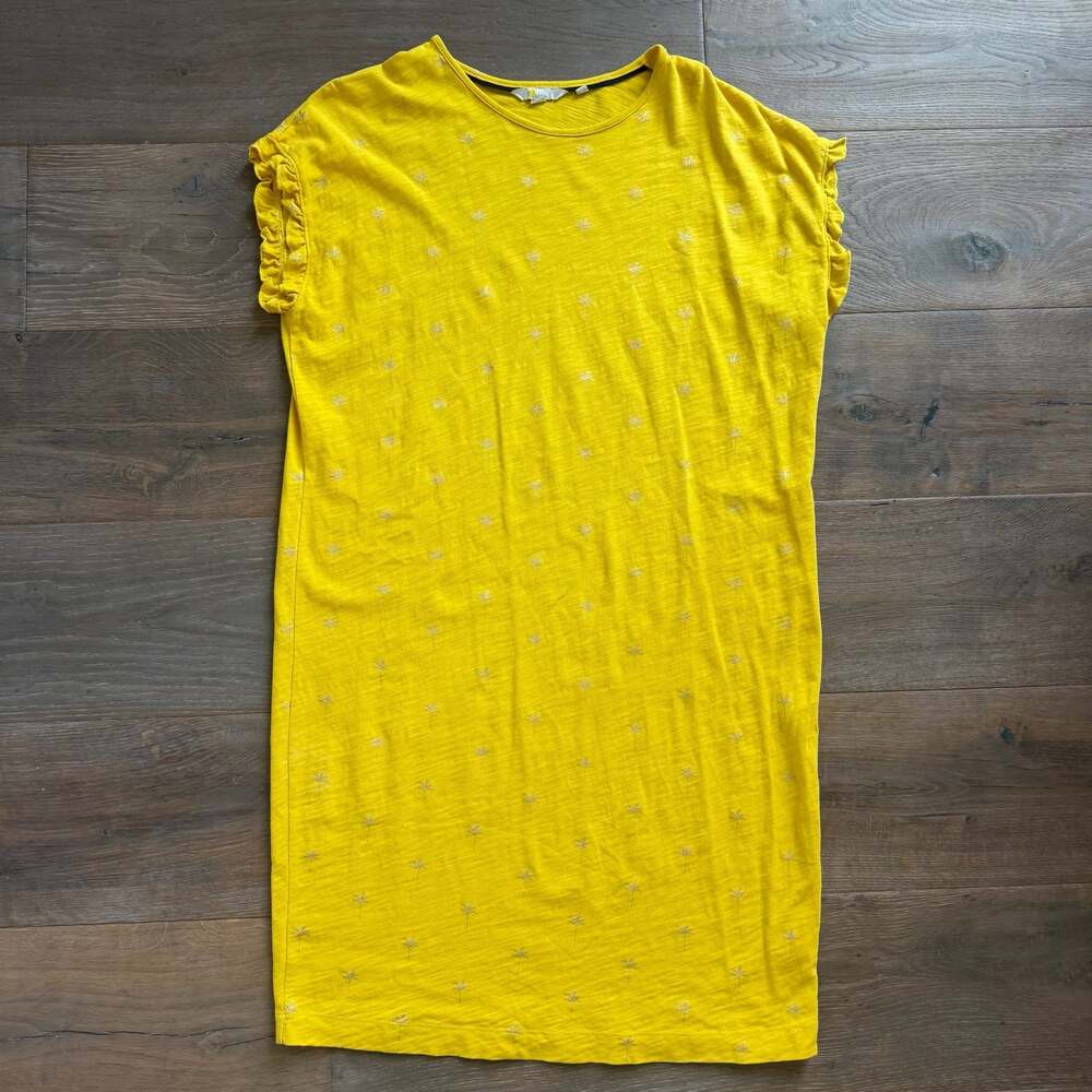 Boden Yellow Palm Tree Gold Foil Jersey T-Shirt Dress Size Sz 8R